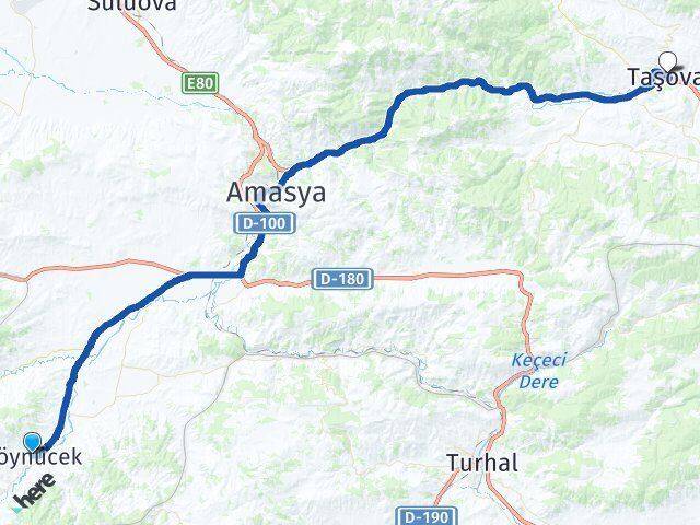 Amasya Göynücek Taşova Arası Kaç Km - Yol Haritası
