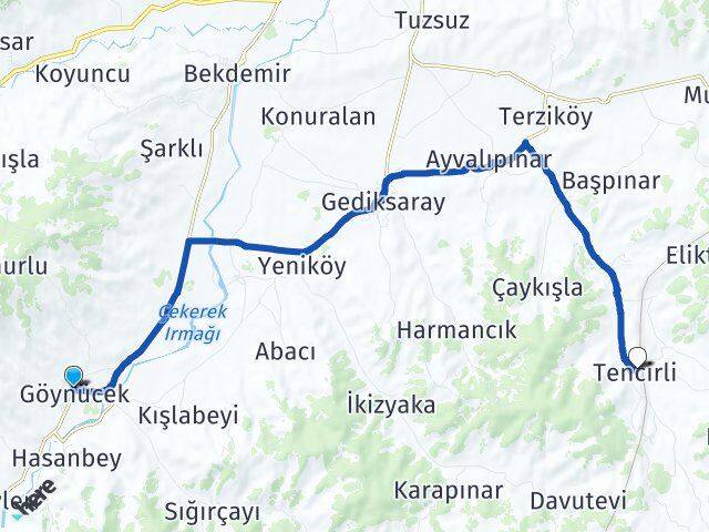 Amasya Göynücek Tencirli Göynücek Arası Kaç Km - Yol Haritası