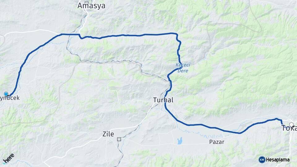 Amasya Göynücek Tokat Arası Kaç Km - Yol Haritası