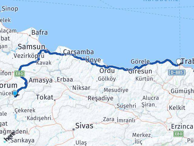 Amasya Göynücek Trabzon Arası Kaç Km - Yol Haritası