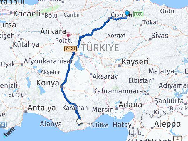 Amasya Gülnar Mersin Arası Kaç Km - Yol Haritası