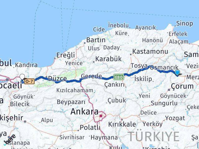 Amasya Gümüşhacıköy Adapazarı Sakarya Arası Kaç Km - Yol Haritası