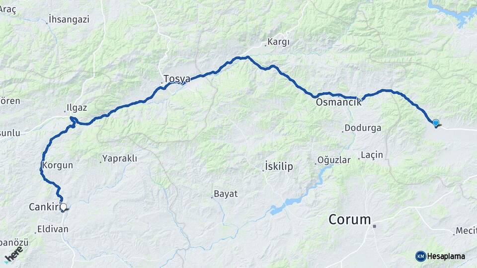 Amasya Gümüşhacıköy Çankırı Arası Kaç Km - Yol Haritası