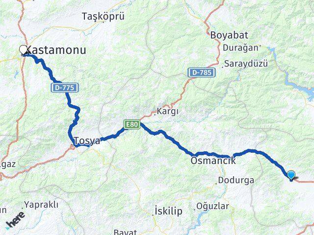 Amasya Gümüşhacıköy Kastamonu Arası Kaç Km - Yol Haritası