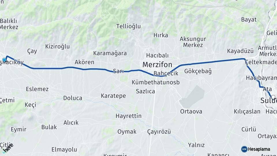 Amasya Gümüşhacıköy Suluova Arası Kaç Km - Yol Haritası