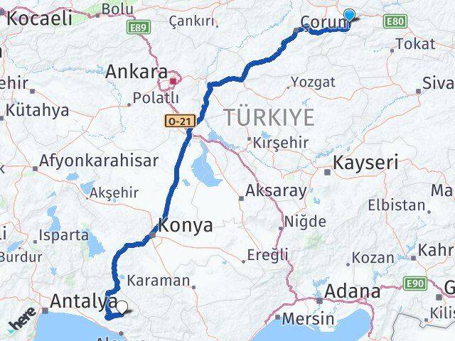 Amasya Gündoğmuş Antalya Arası Kaç Km - Yol Haritası