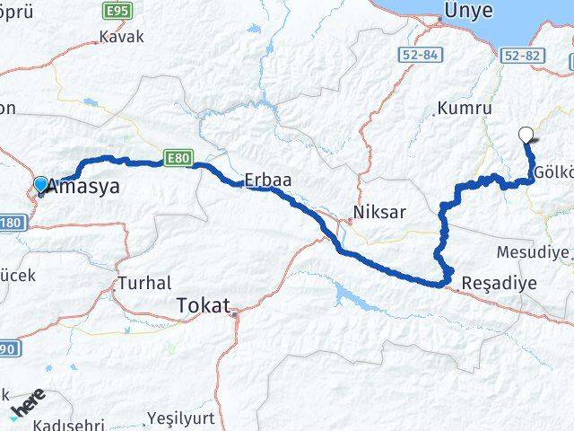 Amasya Gürgentepe Ordu Arası Kaç Km - Yol Haritası