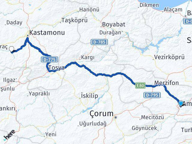 Amasya İhsangazi Kastamonu Arası Kaç Km - Yol Haritası