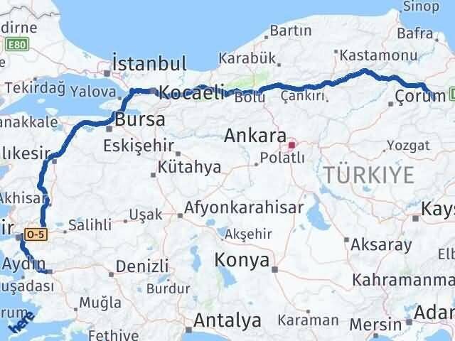 Amasya İncirliova Aydın Arası Kaç Km - Yol Haritası