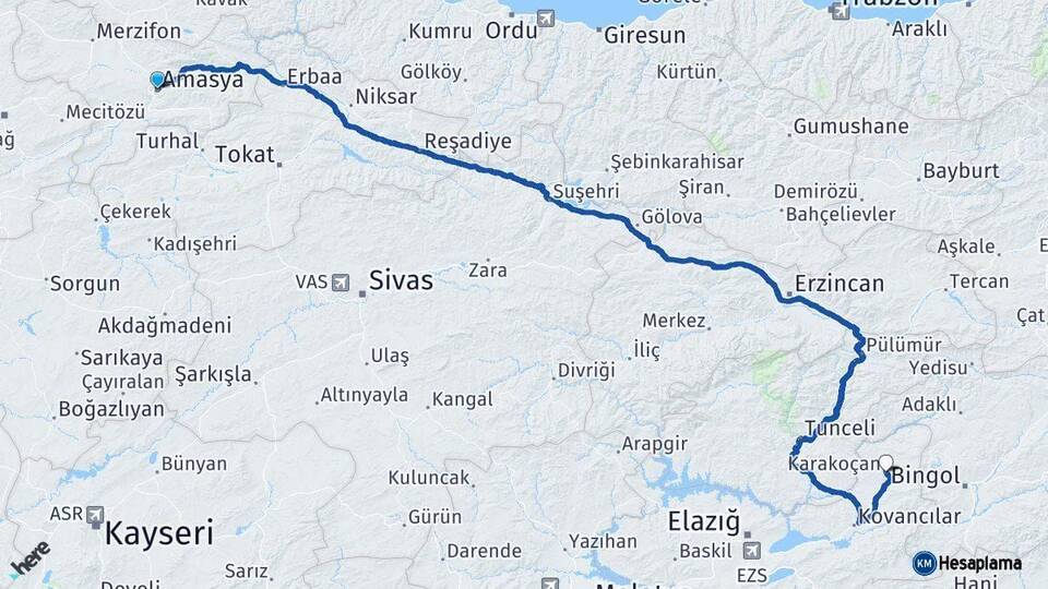 Amasya Karakoçan Elazığ Arası Kaç Km - Yol Haritası