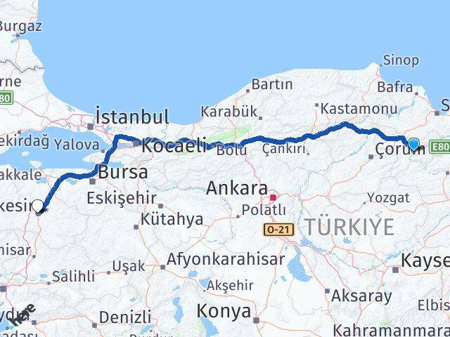 Amasya Karesi Balıkesir Arası Kaç Km - Yol Haritası