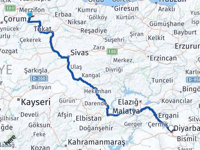 Amasya Kayapınar Diyarbakır Arası Kaç Km - Yol Haritası