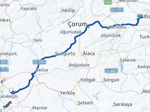 Amasya Keskin Kırıkkale Arası Kaç Km - Yol Haritası