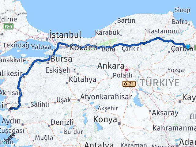 Amasya Konak İzmir Arası Kaç Km - Yol Haritası