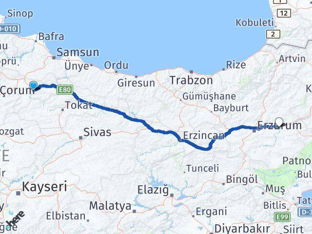 Amasya Köprüköy Erzurum Arası Kaç Km - Yol Haritası