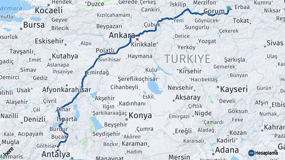 Amasya Korkuteli Antalya Arası Kaç Km - Yol Haritası