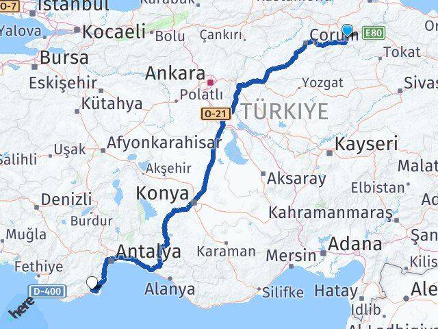 Amasya Kumluca Antalya Arası Kaç Km - Yol Haritası