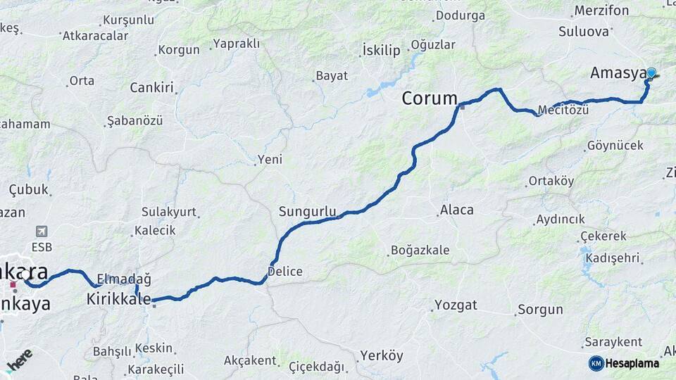 Amasya Mamak Ankara Arası Kaç Km - Yol Haritası