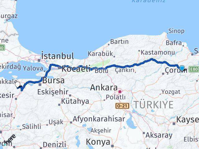 Amasya Manyas Balıkesir Arası Kaç Km - Yol Haritası