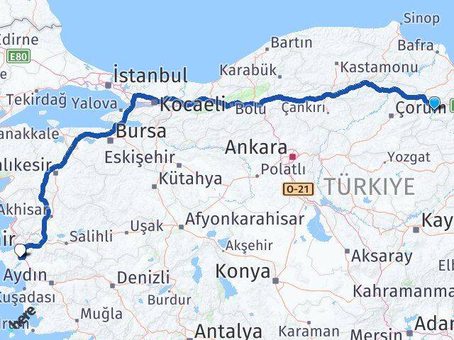 Amasya Menderes İzmir Arası Kaç Km - Yol Haritası