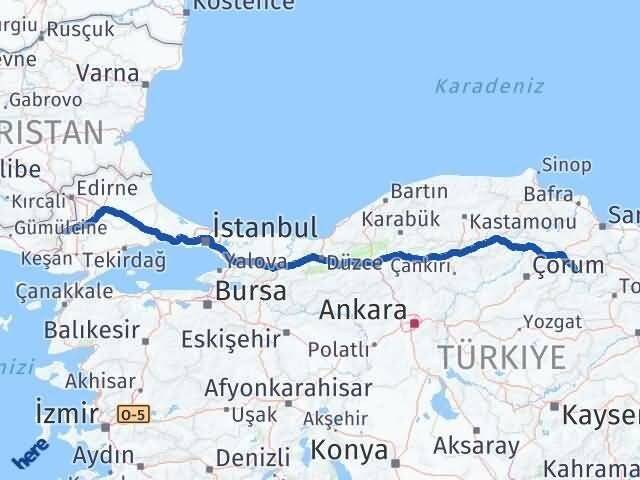 Amasya Meriç Edirne Arası Kaç Km - Yol Haritası