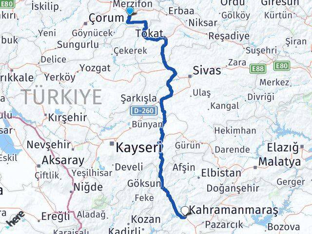 Amasya Onikişubat Kahramanmaraş Arası Kaç Km - Yol Haritası