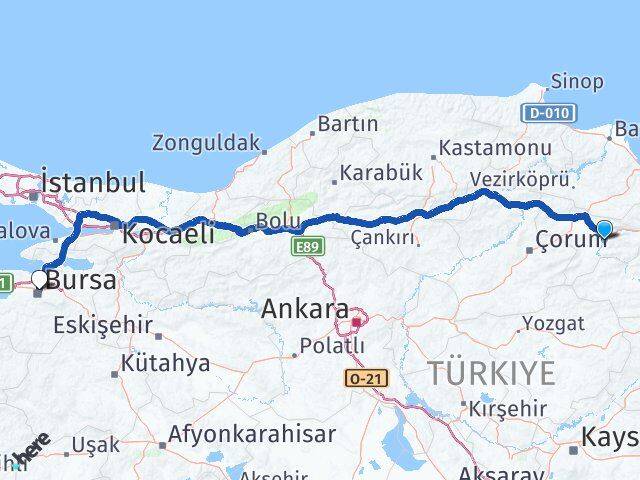 Amasya Osmangazi Bursa Arası Kaç Km - Yol Haritası