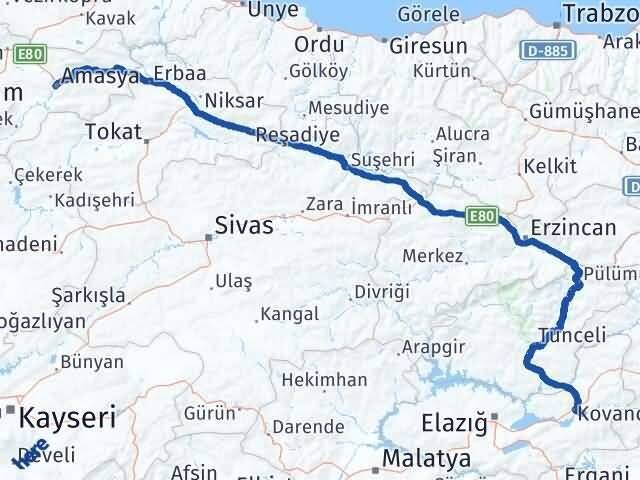 Amasya Palu Elazığ Arası Kaç Km - Yol Haritası