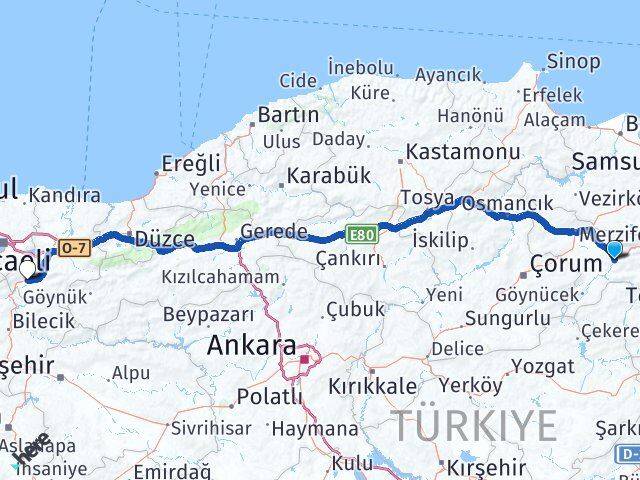 Amasya Pamukova Sakarya Arası Kaç Km - Yol Haritası