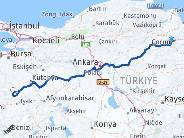 Amasya Şaphane Kütahya Arası Kaç Km - Yol Haritası