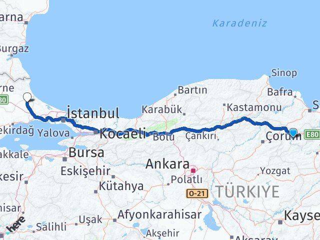 Amasya Saray Tekirdağ Arası Kaç Km - Yol Haritası
