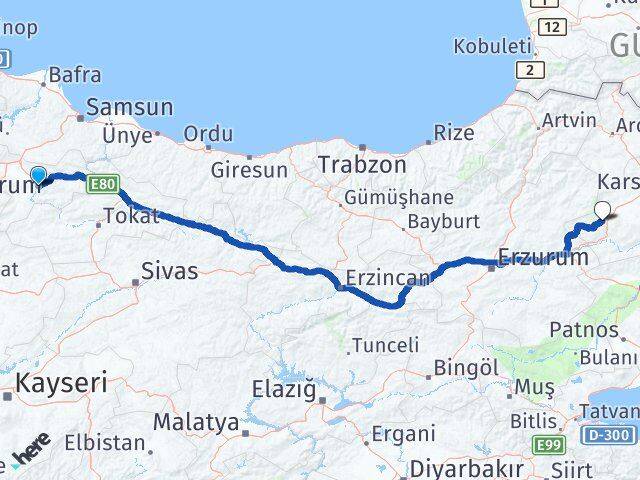 Amasya Sarıkamış Kars Arası Kaç Km - Yol Haritası