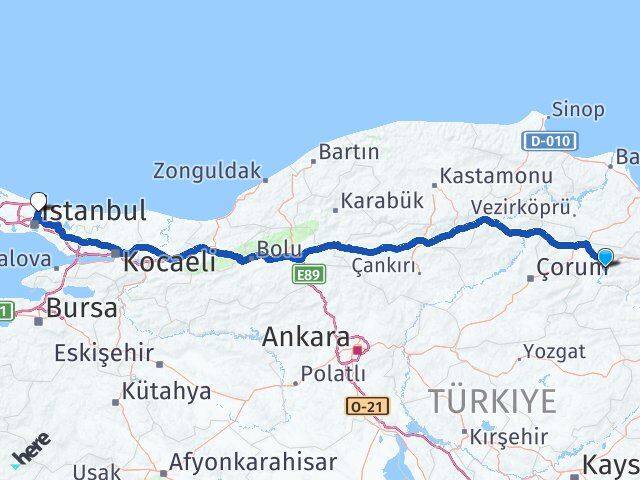 Amasya Sarıyer İstanbul Arası Kaç Km - Yol Haritası