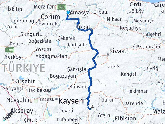 Amasya Sarız Kayseri Arası Kaç Km - Yol Haritası