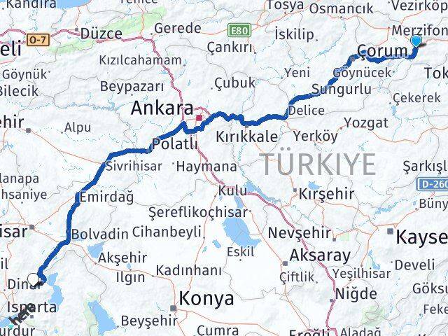 Amasya Senirkent Isparta Arası Kaç Km - Yol Haritası