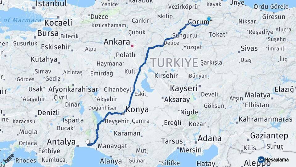 Amasya Serik Antalya Arası Kaç Km - Yol Haritası