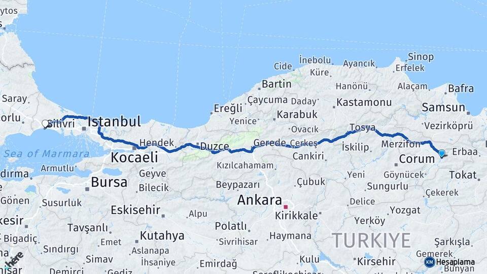 Amasya Silivri İstanbul Arası Kaç Km - Yol Haritası