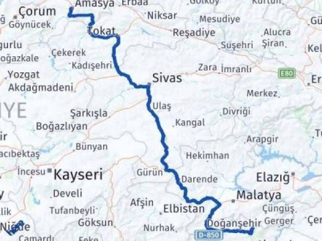 Amasya Sincik Adıyaman Arası Kaç Km - Yol Haritası