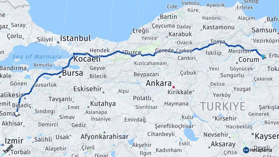 Amasya Soma Manisa Arası Kaç Km - Yol Haritası