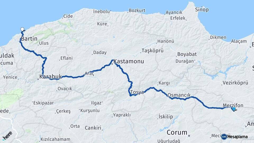 Amasya Suluova Amasra Bartın Arası Kaç Km - Yol Haritası