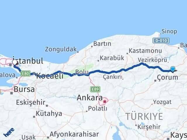 Amasya Suluova Çekmeköy İstanbul Arası Kaç Km - Yol Haritası