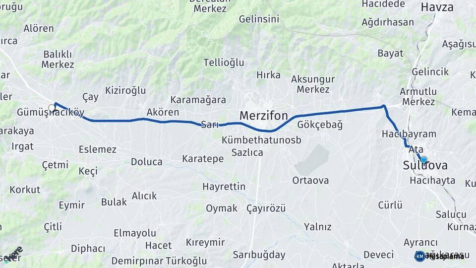 Amasya Suluova Gümüşhacıköy Arası Kaç Km - Yol Haritası
