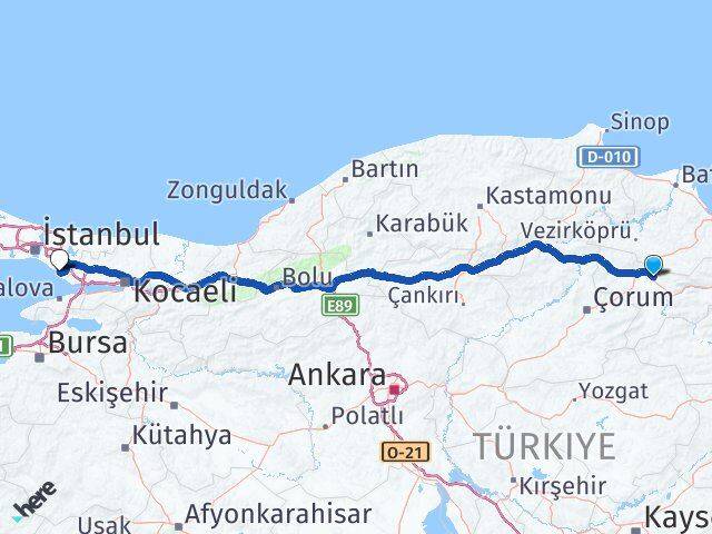 Amasya Suluova Kaynarca Pendik İstanbul Arası Kaç Km - Yol Haritası