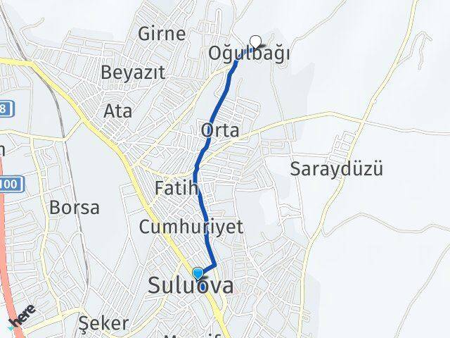 Amasya Suluova Oğulbağı Suluova Arası Kaç Km - Yol Haritası