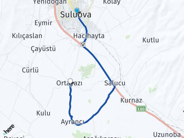 Amasya Suluova Ortayazı Suluova Arası Kaç Km - Yol Haritası