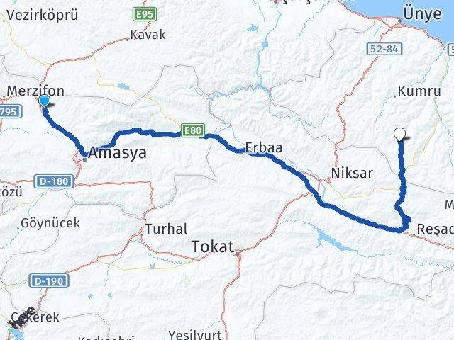 Amasya Suluova Terzili Korgan Ordu Arası Kaç Km - Yol Haritası