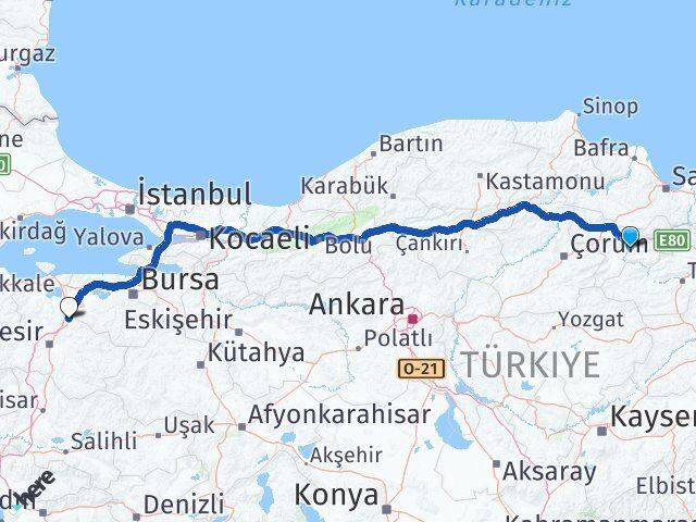 Amasya Susurluk Balıkesir Arası Kaç Km - Yol Haritası