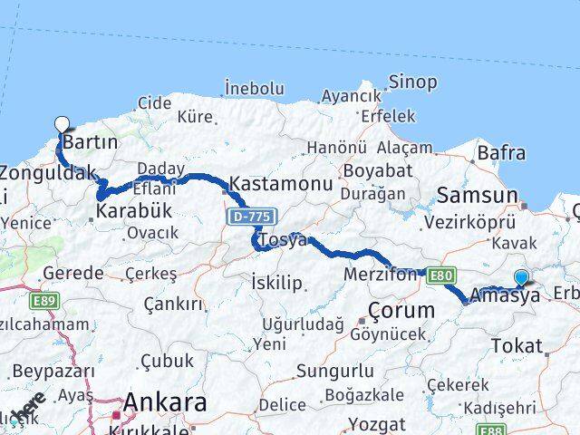 Amasya Taşova Amasra Bartın Arası Kaç Km - Yol Haritası