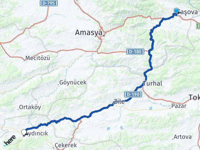 Amasya Taşova Aydıncık Yozgat Arası Kaç Km - Yol Haritası