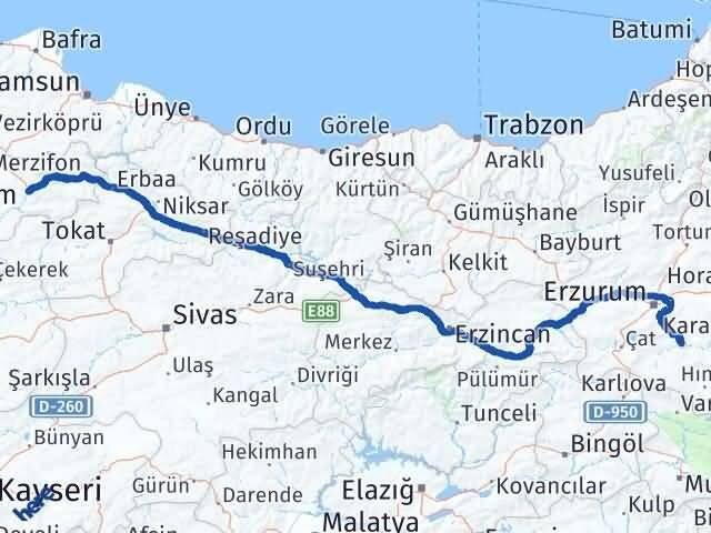 Amasya Tekman Erzurum Arası Kaç Km - Yol Haritası